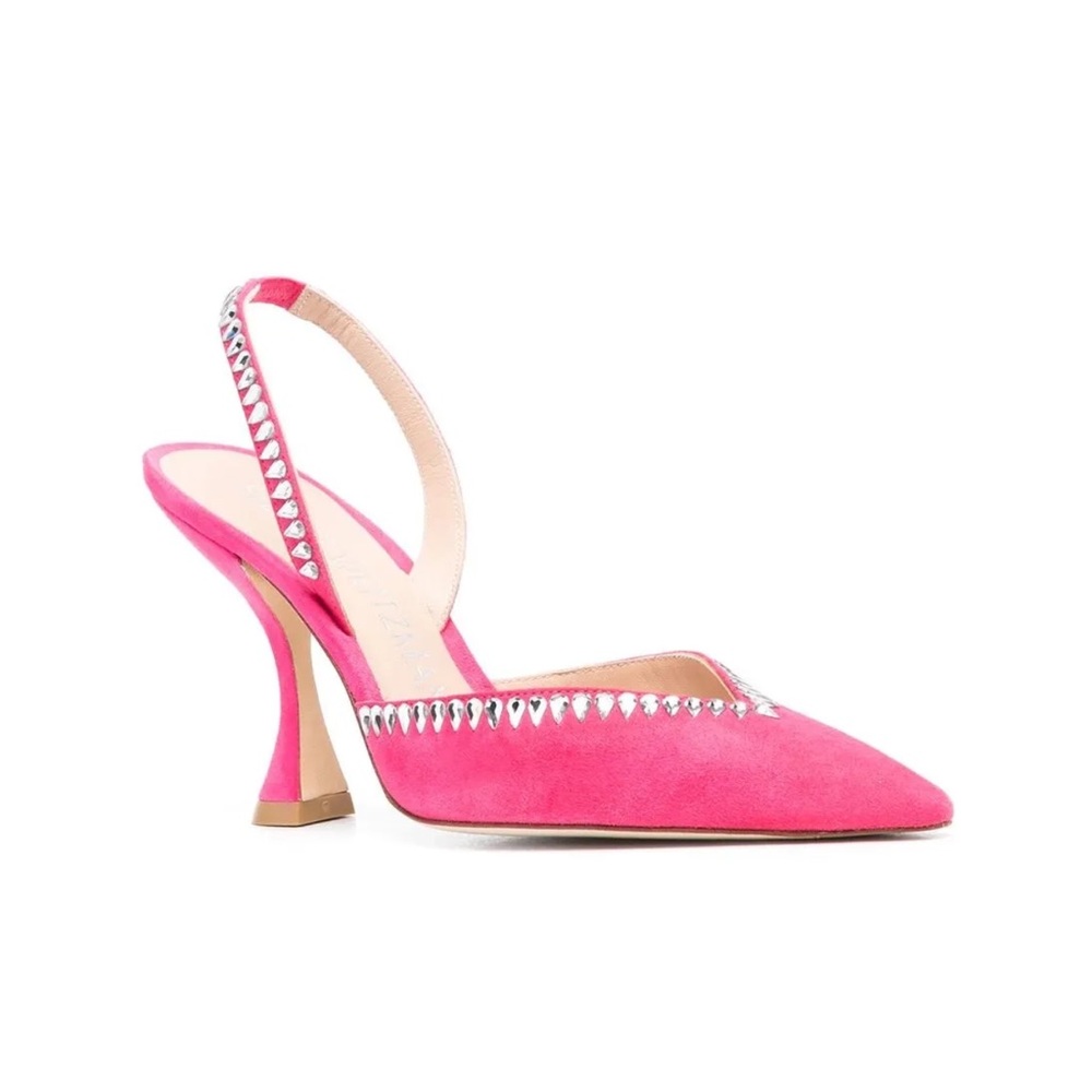 🩷 Stuart Weitzman 🩷 suede pumps Pink Slingback Silver Stud Detail